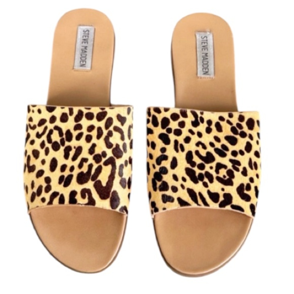 Steve Madden Karolyn leopard print calf hair open toe slide sandals size 9.5